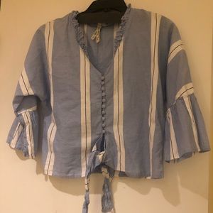 Blue and white striped tie crop top